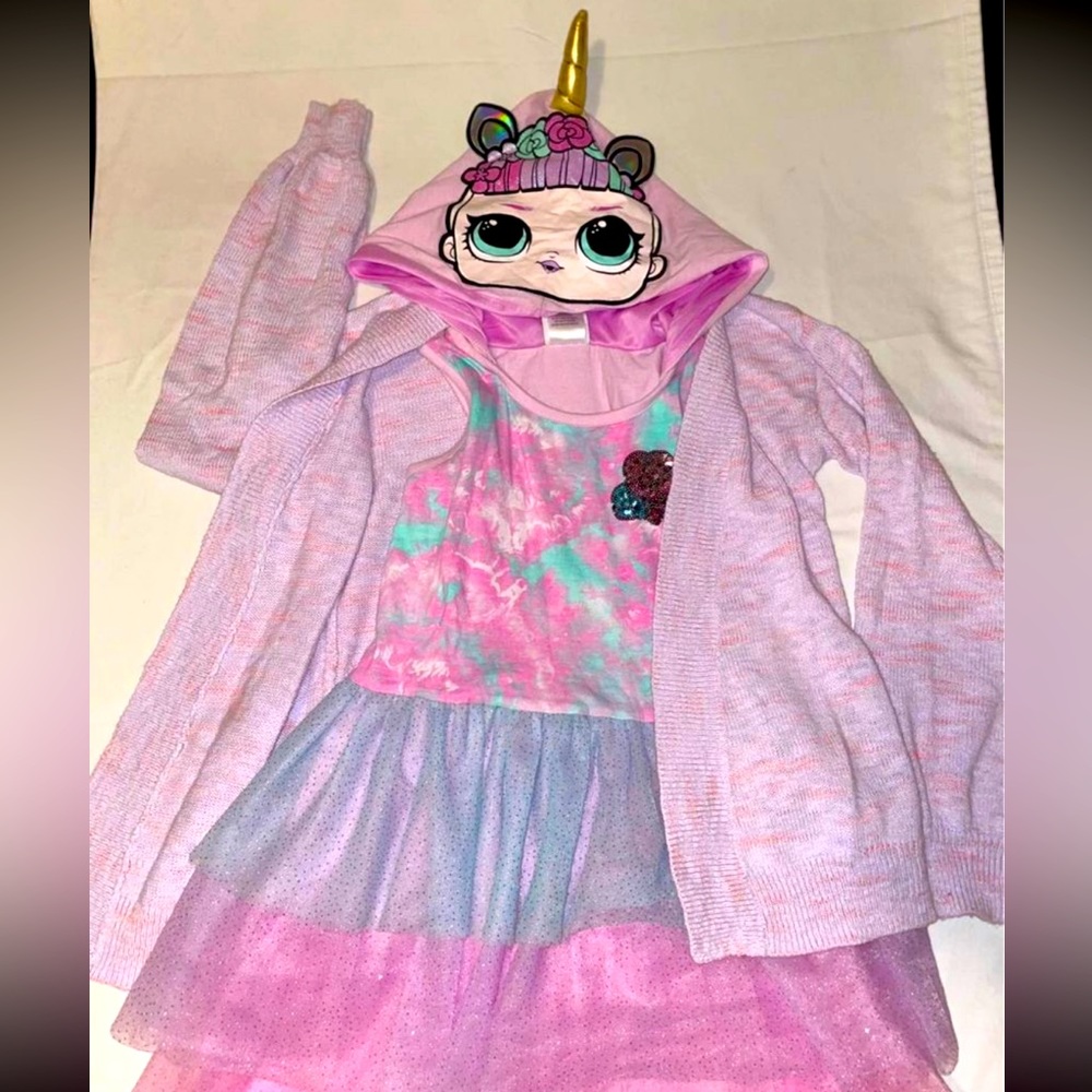 LOL Pink Sparkling Dress with hoodie Size 10/12 Large.